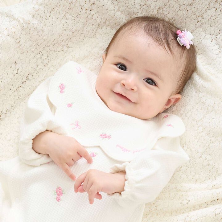 Rose Embroidery Scallop Bib,Off white, medium image number 0