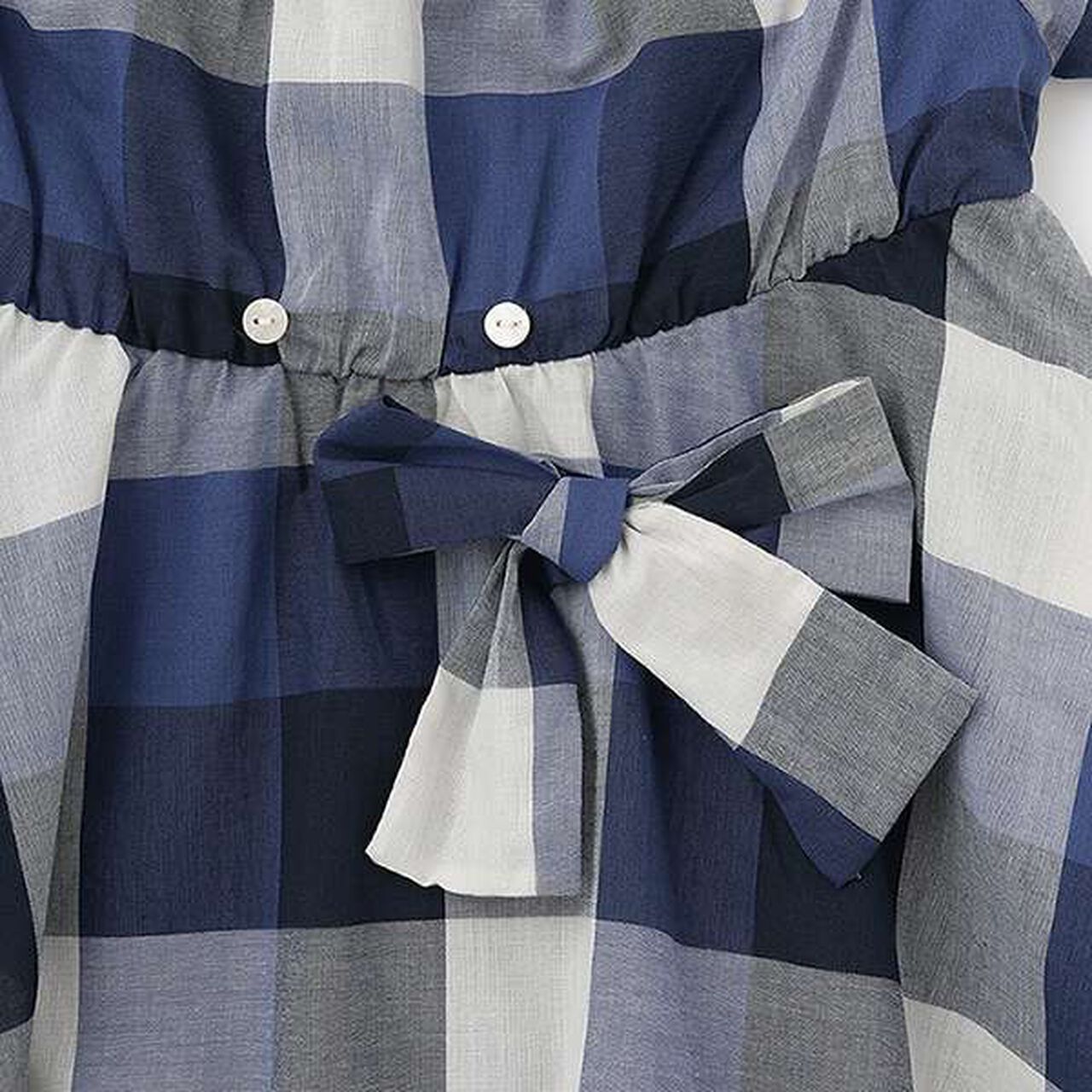 [Link] Off-Shoulder Check One-Piece Dress,Blue, large image number 3