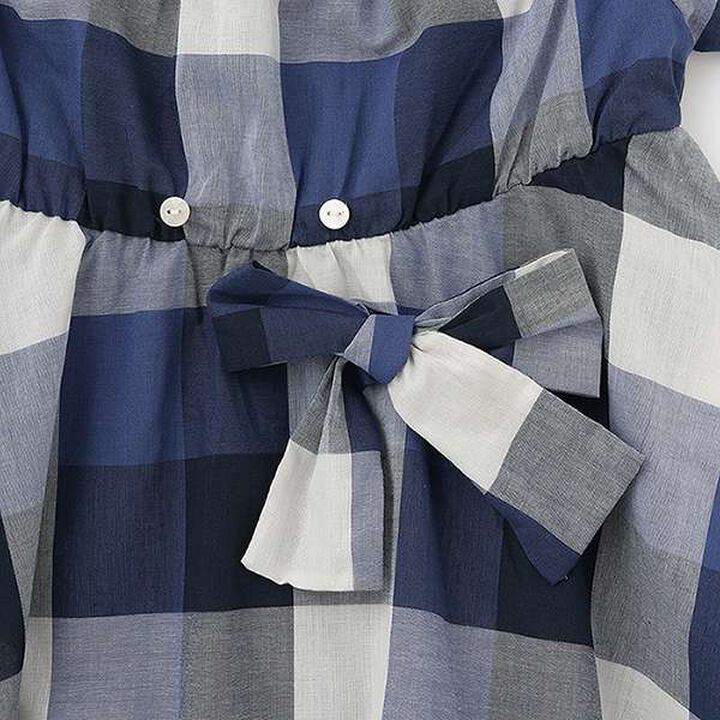 [Link] Off-Shoulder Check One-Piece Dress,Blue, medium image number 3