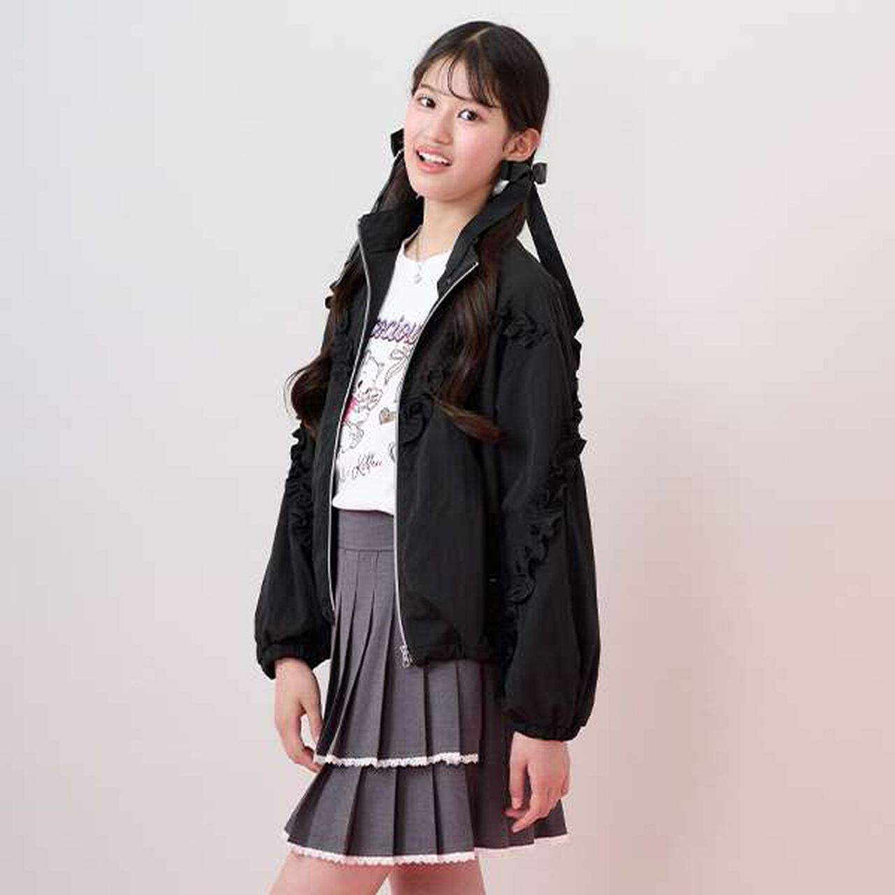 Stand Collar Frill Bomber Jacket,Light beige, large image number 13