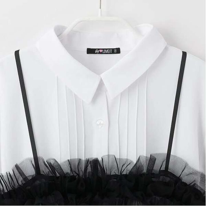 Tulle Bustier Blouse Set,Black, medium image number 9