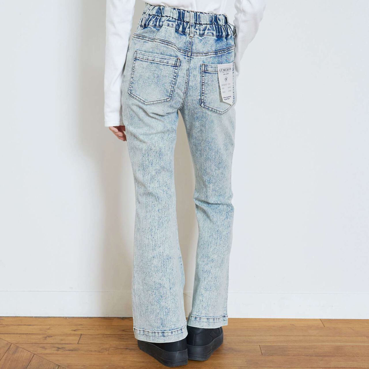 Stretch Style-Up Flare Denim Pants,Sax blue, large image number 5