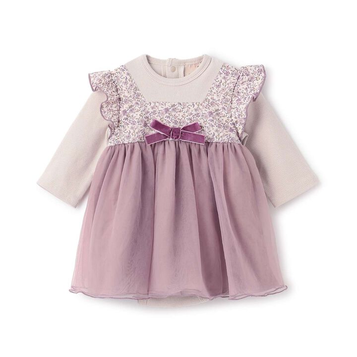Flower Tulle Docking OP Romper,Pink, medium image number 0