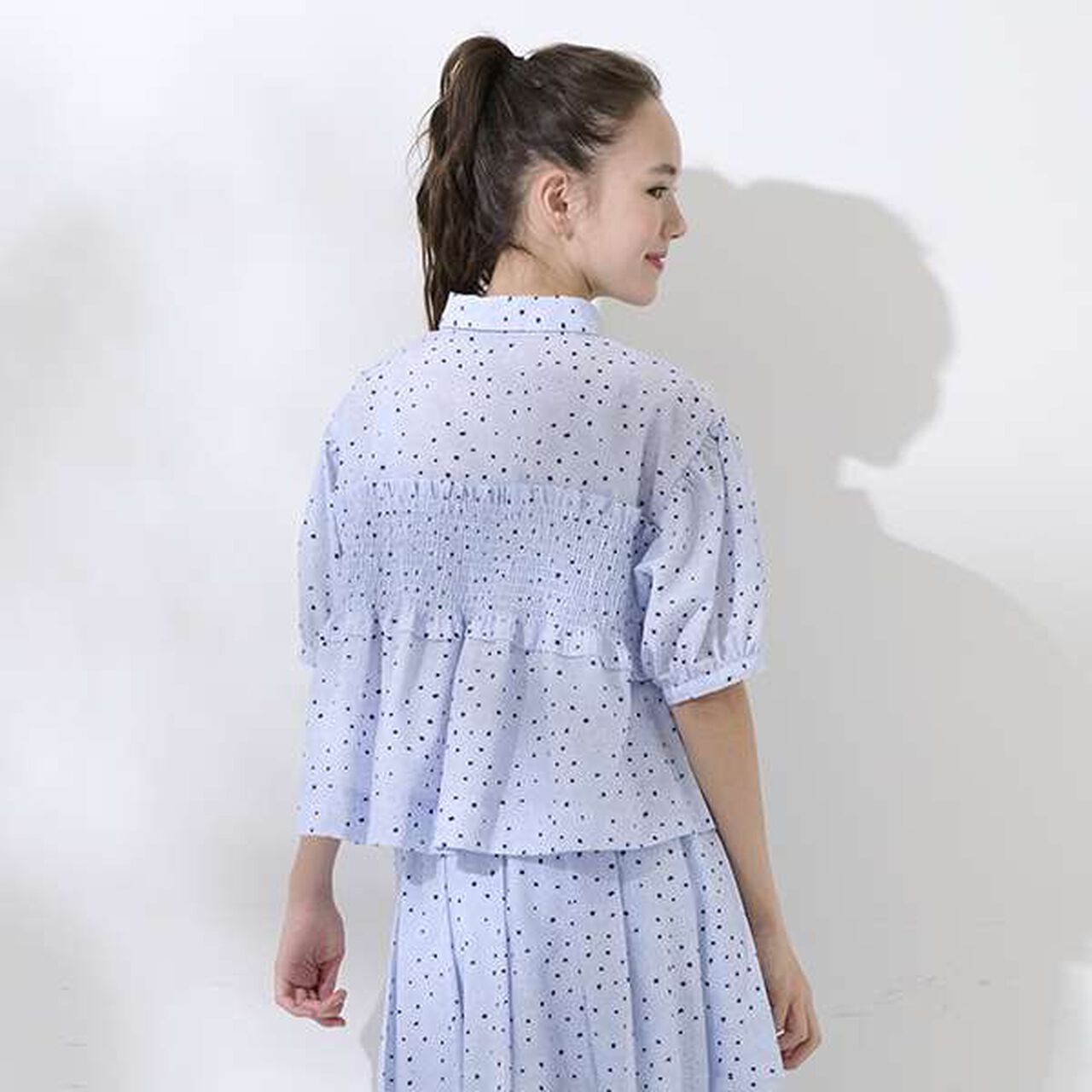 [AMI] Flower Bird Shirring Blouse,Navy, large image number 6