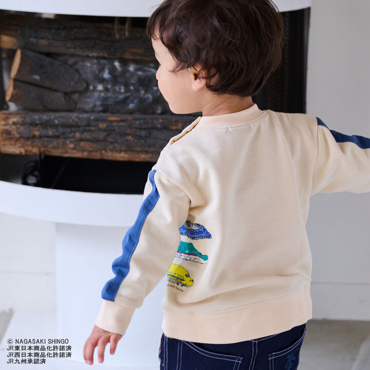 Side-Stripe Sleeve Sweatshirt with Train Design,Ivory, medium image number 7