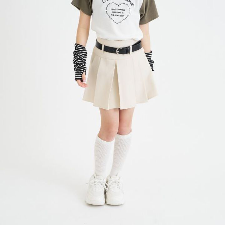 Pleated Mini Skirt with Belt,Light beige, medium image number 0