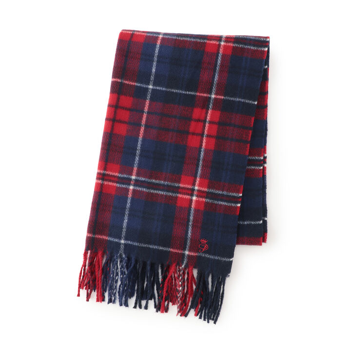 [Anti-Static Finish] Cashmere Touch Checkered Scarf,Navy, medium image number 4