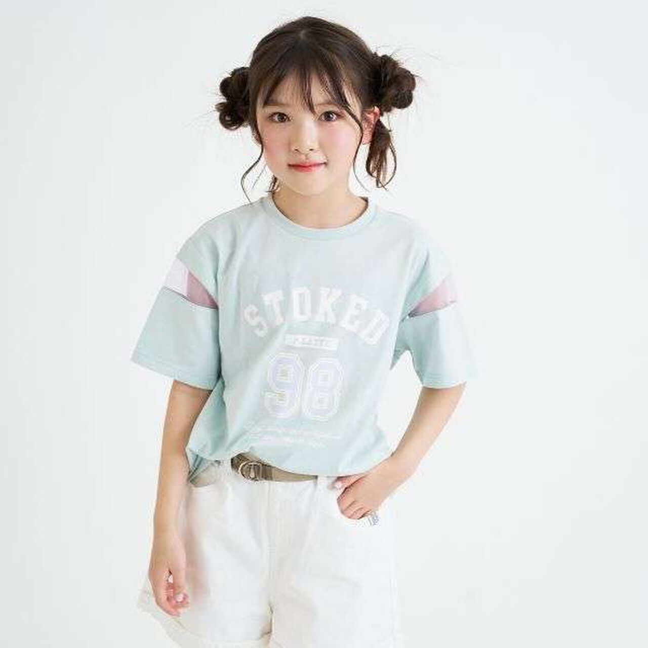 Tulle Sleeve Color Block Numbered Short Sleeve T-Shirt,Emerald green, large image number 0