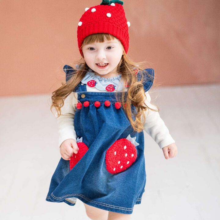 Strawberry Pocket Jumper Skirt,Navy, medium image number 9