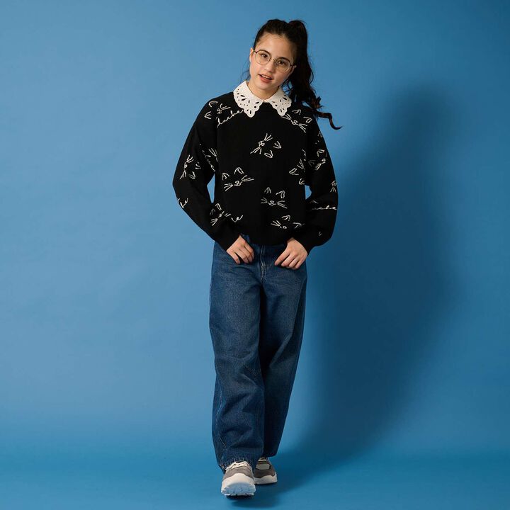 [AMI] Cat All-Over Pattern Jacquard Collared Knitwear,Black, medium image number 13