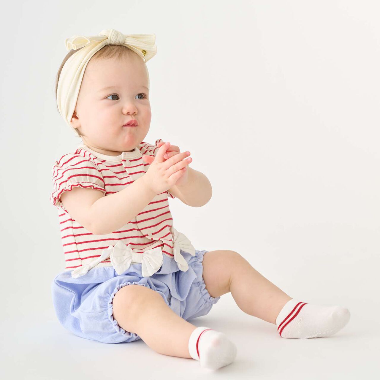 Stripe Pattern 2-Way All-in-One with Ribbon,Red, large image number 1