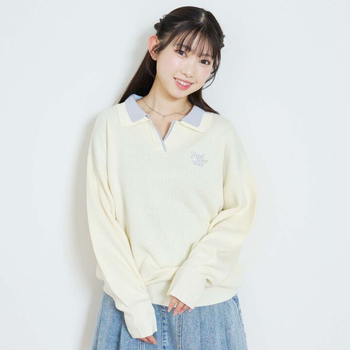 [Arael] Double Collar Skipper Knitwear,Yellow, medium image number 3