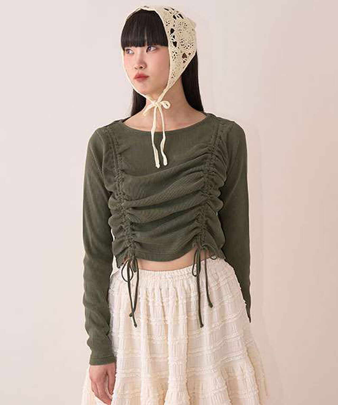 Pigment Shirring Tereko,Khaki, large image number 0