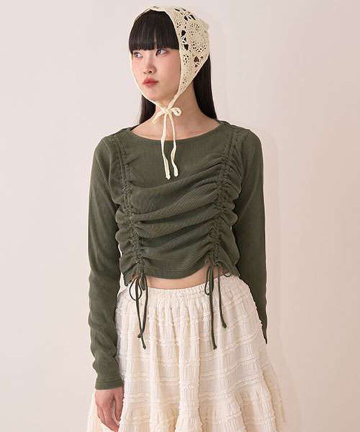 Pigment Shirring Tereko,Khaki, medium image number 0