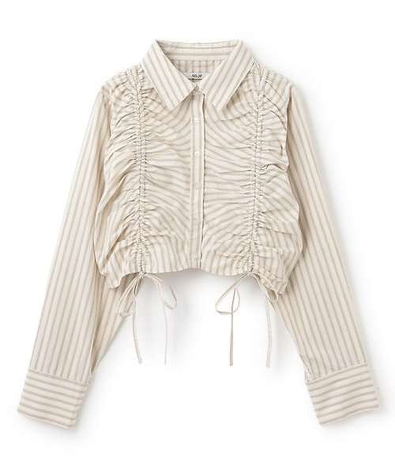 Shirred Ribbon Blouse,Beige, large image number 0