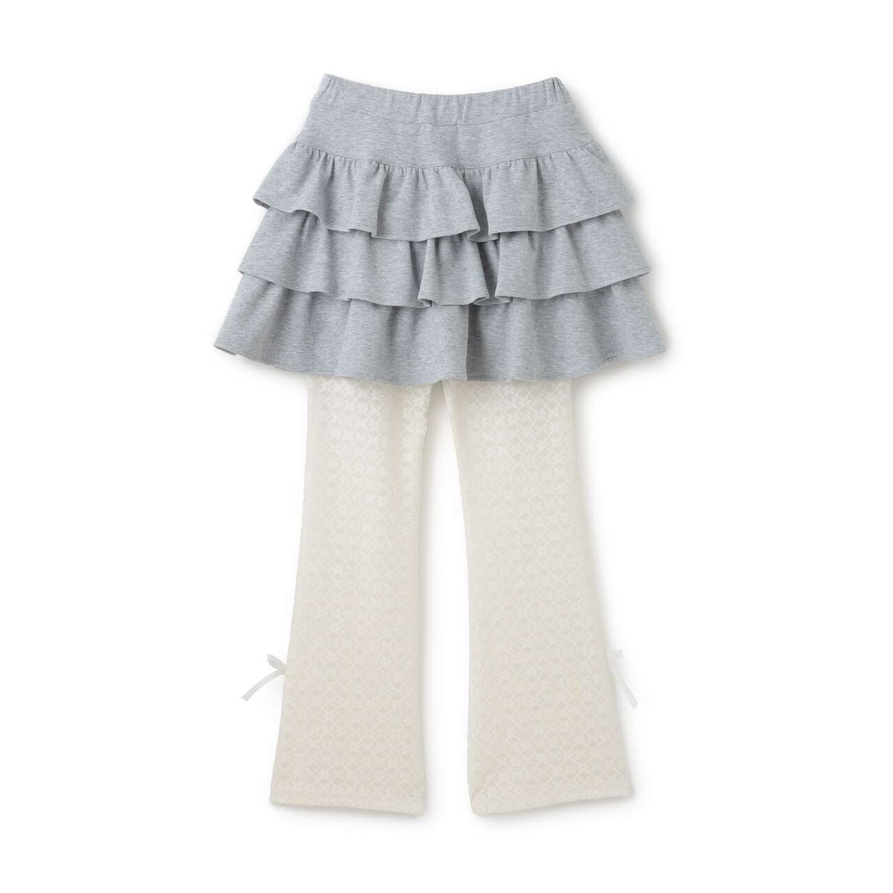 Frilly Tiered Skirt & Lace Pants Set,Ivory, large image number 1