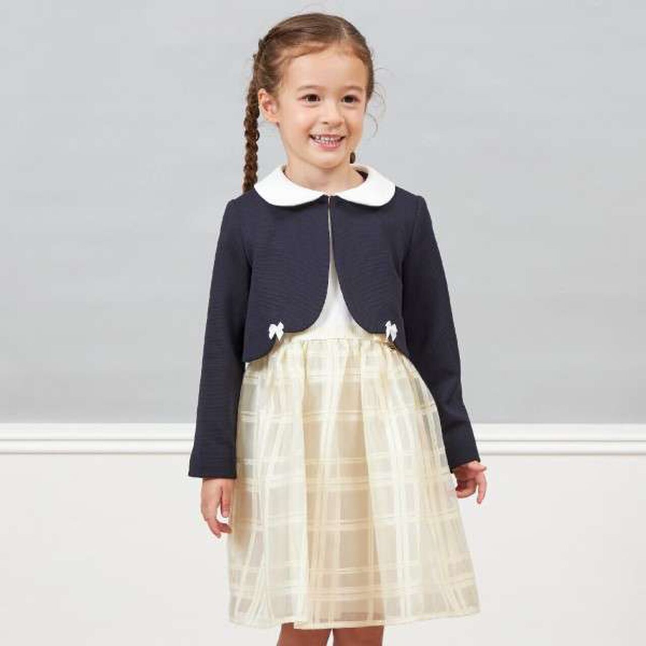 KP Ripple Ponte Fabric Collared Bolero [110-130],Off white, large image number 2