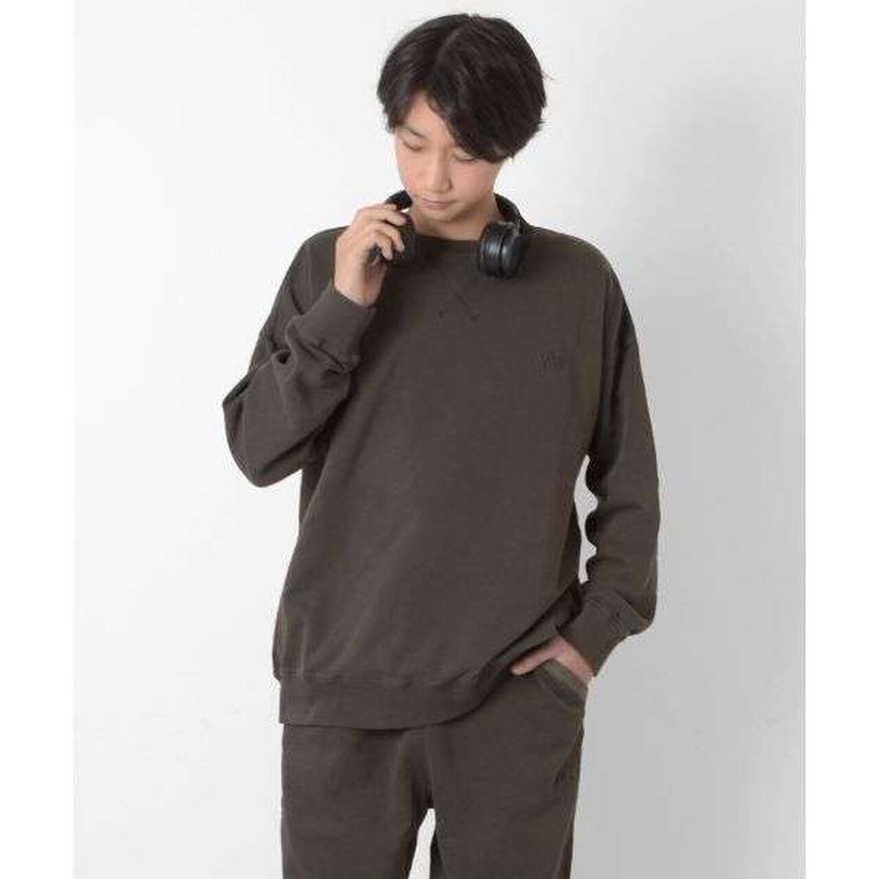 Fleece Pigment Big Sweatshirt,Deep red, large image number 22