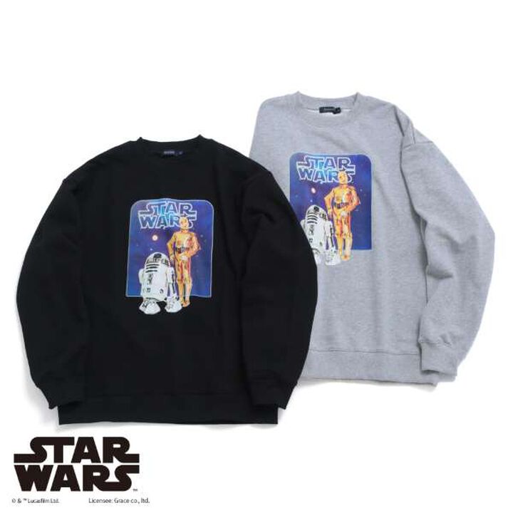 [STAR WARS] R2-D2 & C-3PO / Front Print Sweatshirt,Black, medium image number 7