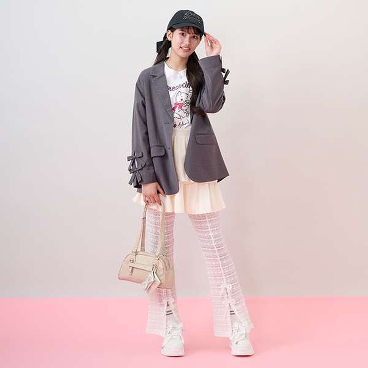 Kitten & Ribbon Long-Sleeve T-Shirt,Charcoal gray, large image number 14