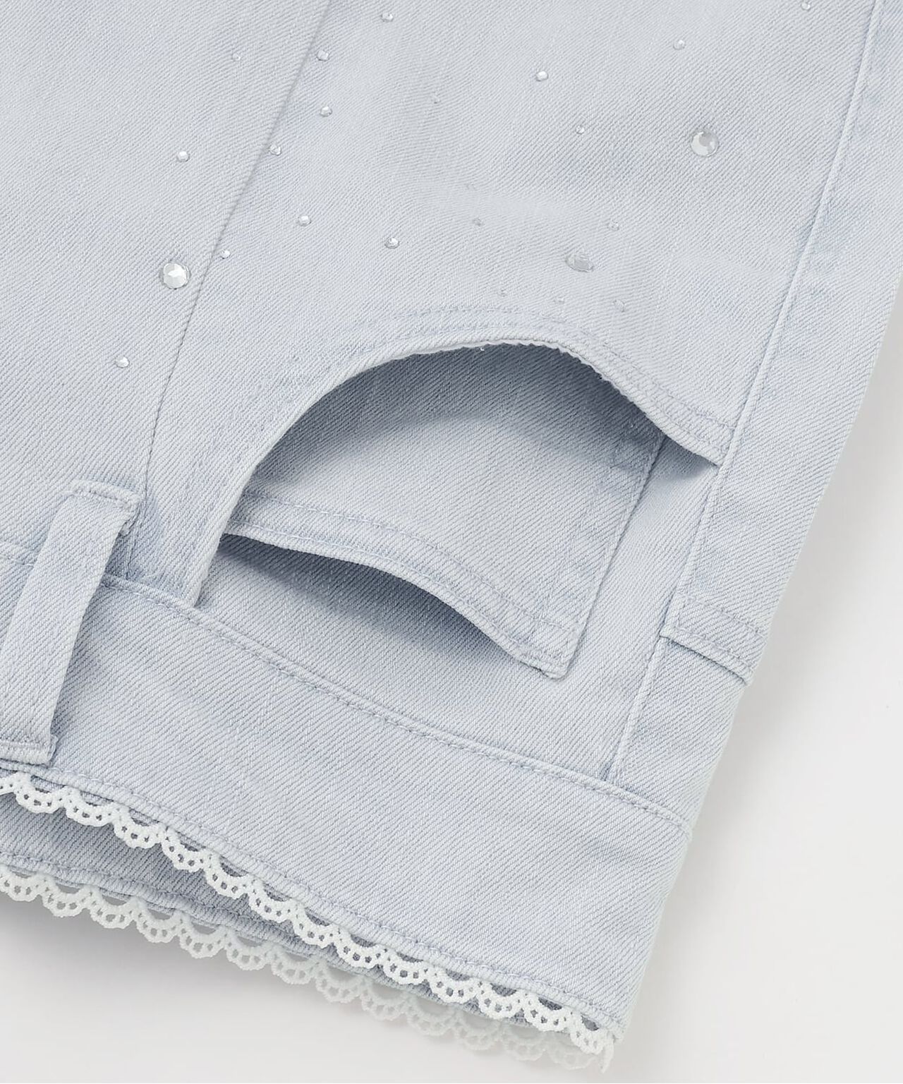 Back Ribbon Stone Flare Denim Pants,Light blue, large image number 9