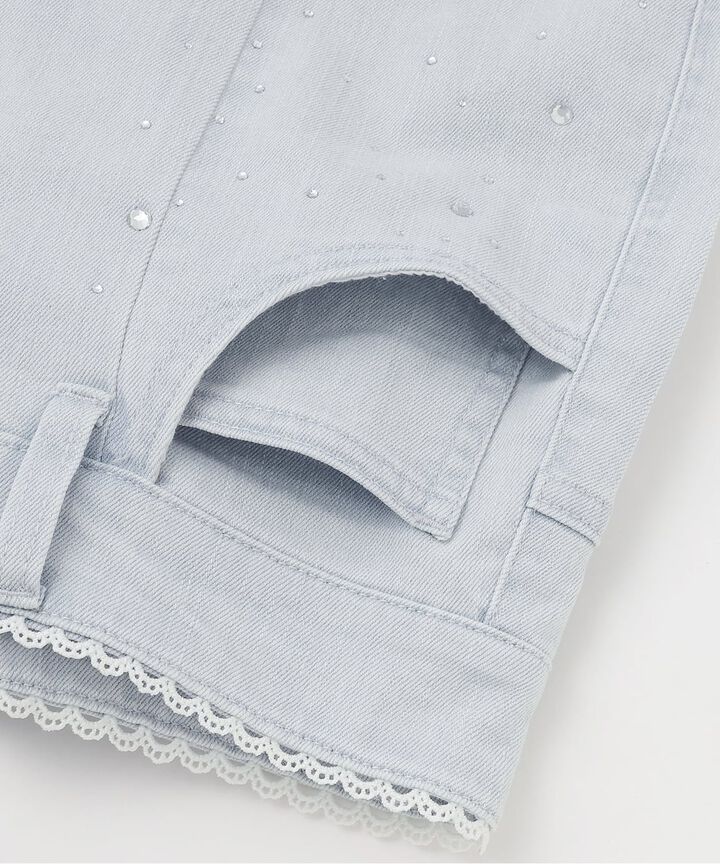Back Ribbon Stone Flare Denim Pants,Light blue, medium image number 9