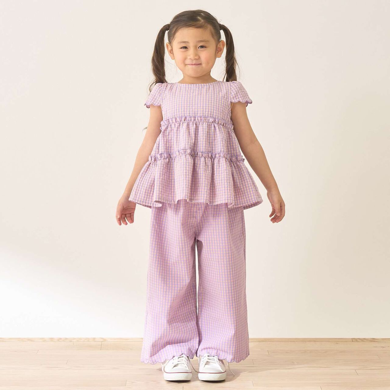 Assorted All-Over Pattern Tiered Blouse & Scallop Trim Pants Set,Emerald green, large image number 24