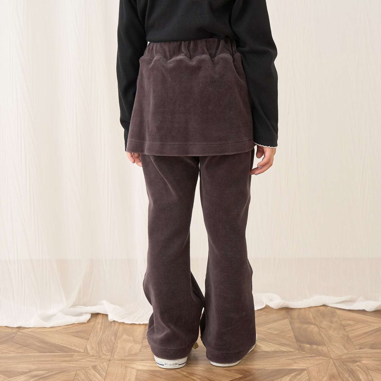 Plush Velour Coordinatable Setup Flared Pants with Skirt,Emerald green, large image number 35