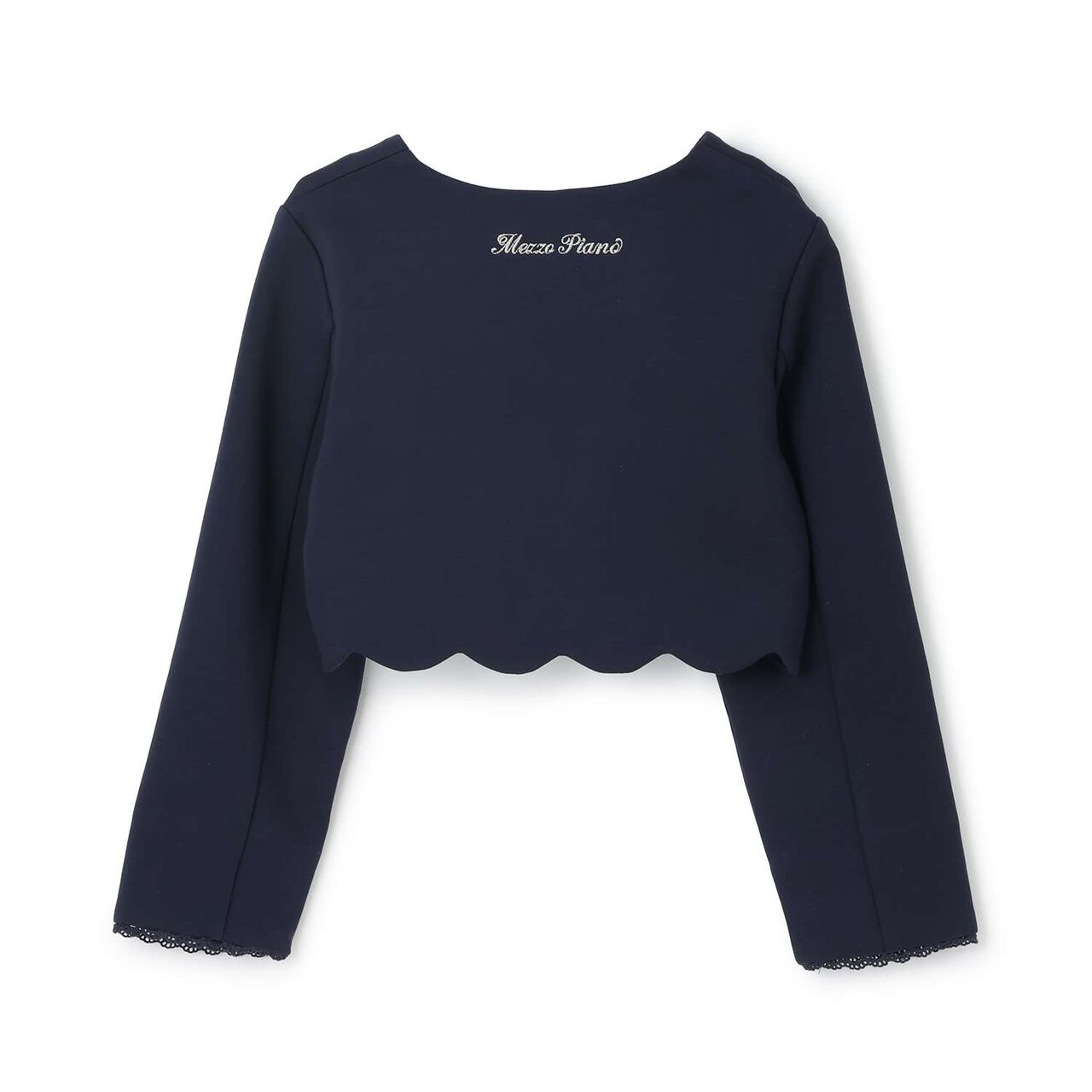 Flower Motif Scalloped Hem Jacket,Navy, large image number 1