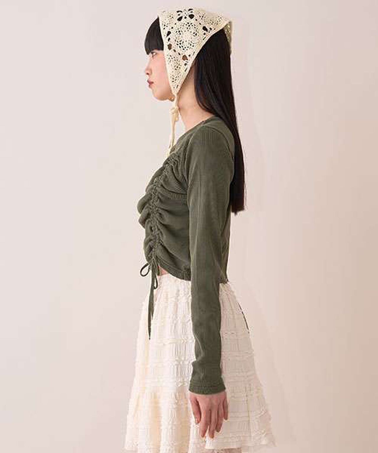 Pigment Shirring Tereko,Khaki, large image number 1