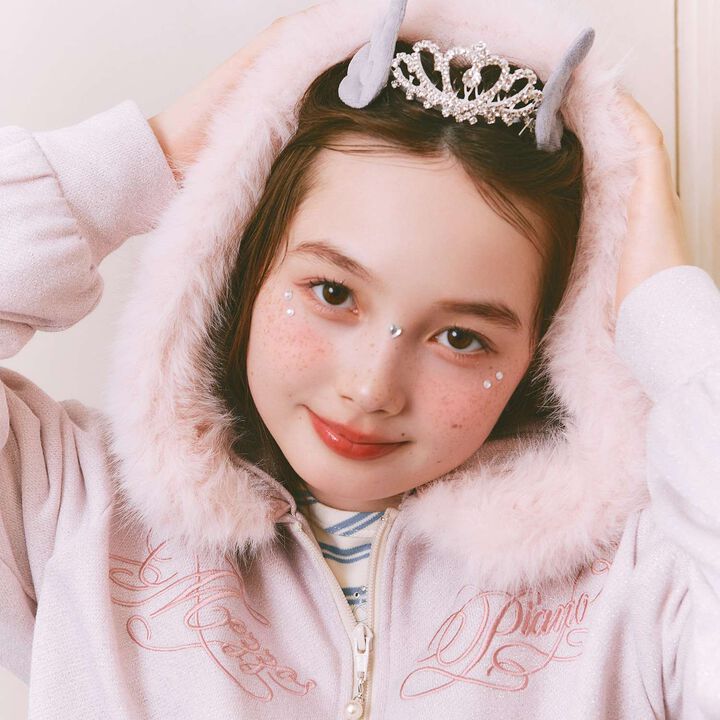 Lame Fleece Zip Parka with Faux Fur,Ivory, medium image number 12