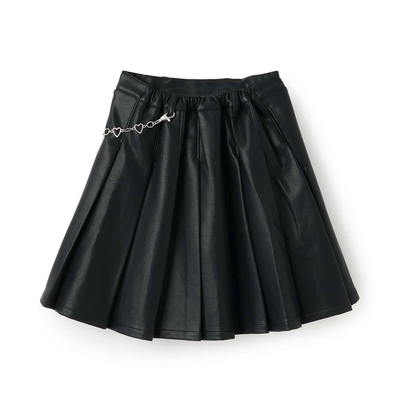 Denim & Faux Leather Skirt with Decorative Chain,Navy, large image number 1