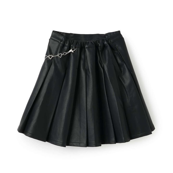 Denim & Faux Leather Skirt with Decorative Chain,Navy, medium image number 1