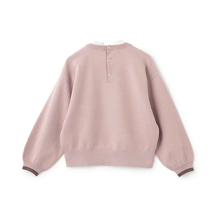 Ribbon Jacquard Frill Collar Knitwear,Pink, medium image number 1