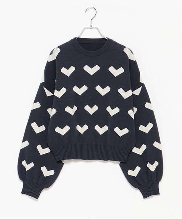 Heart Pattern Knit Pullover,Greige, medium image number 14