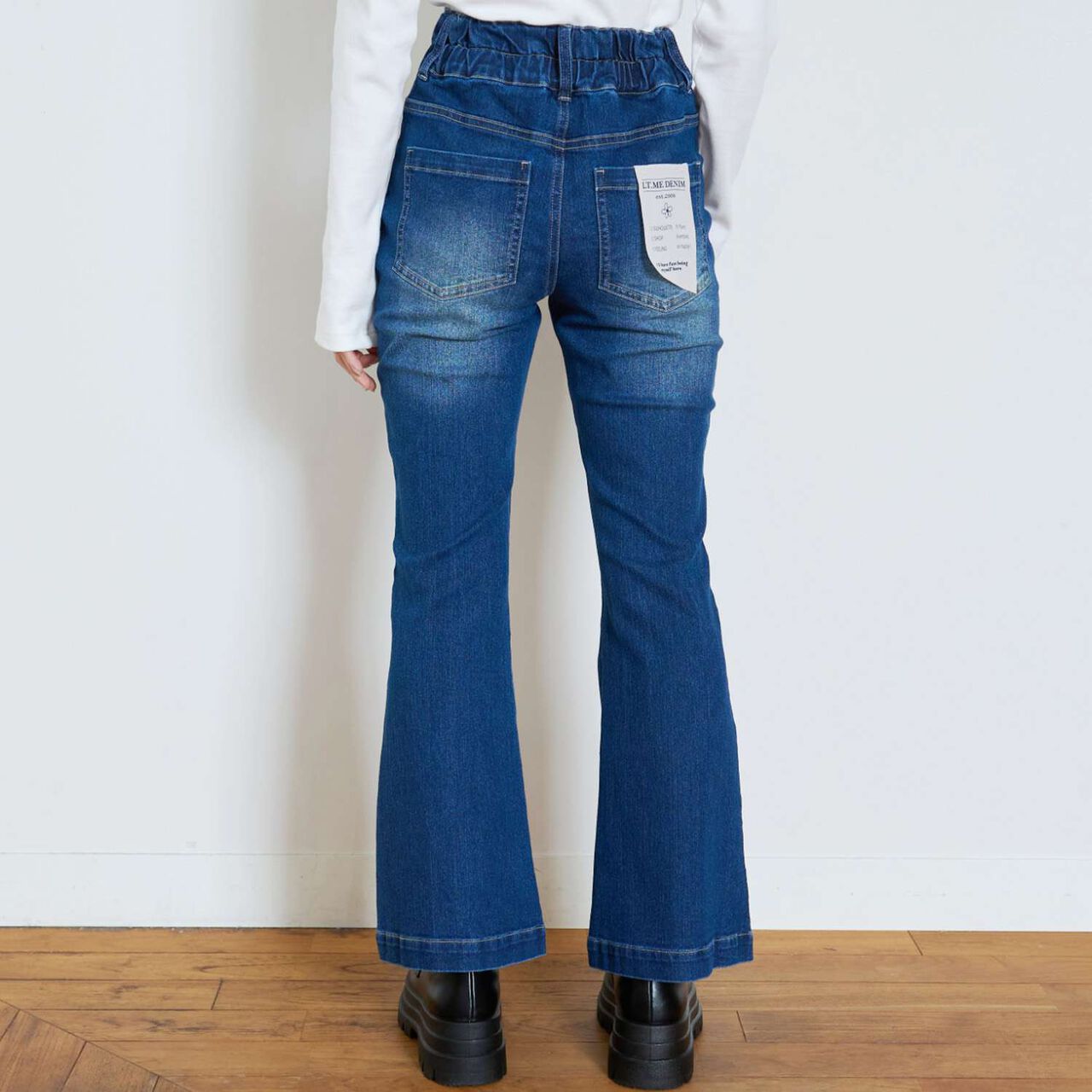 Stretch Style-Up Flare Denim Pants,Sax blue, large image number 7