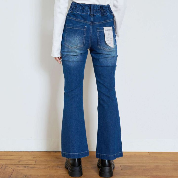 Stretch Style-Up Flare Denim Pants,Sax blue, medium image number 7
