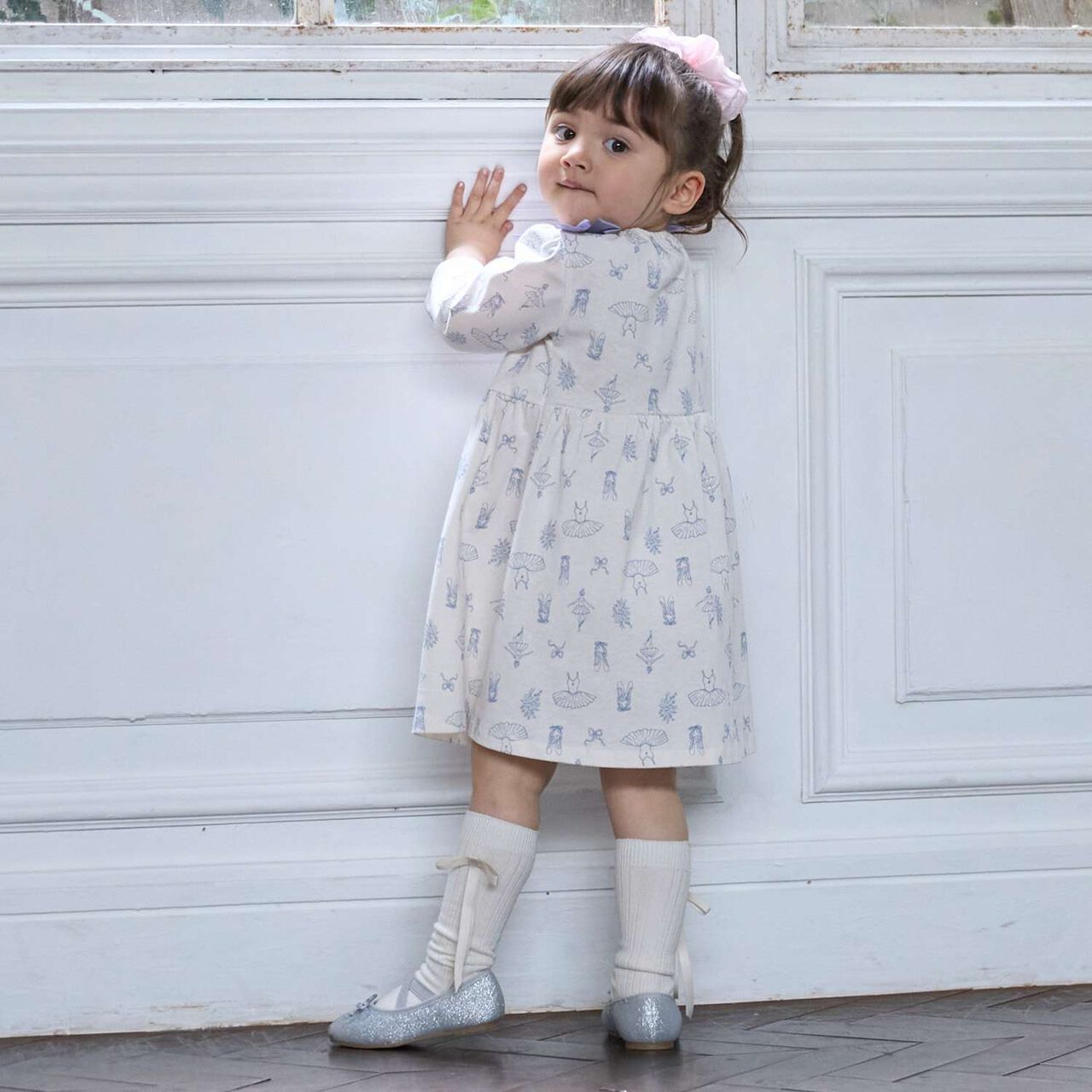 [GOOD PRICE] Patterned Ribbon Cut One-Piece Dress,Off white, large image number 0