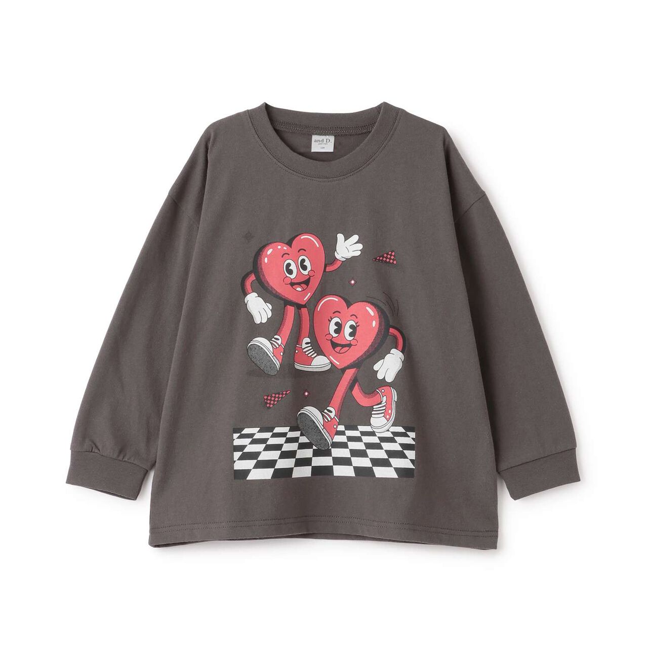 [USA Cotton] Heart Character Motif Wide Long Sleeve T-Shirt,Charcoal gray, large image number 0