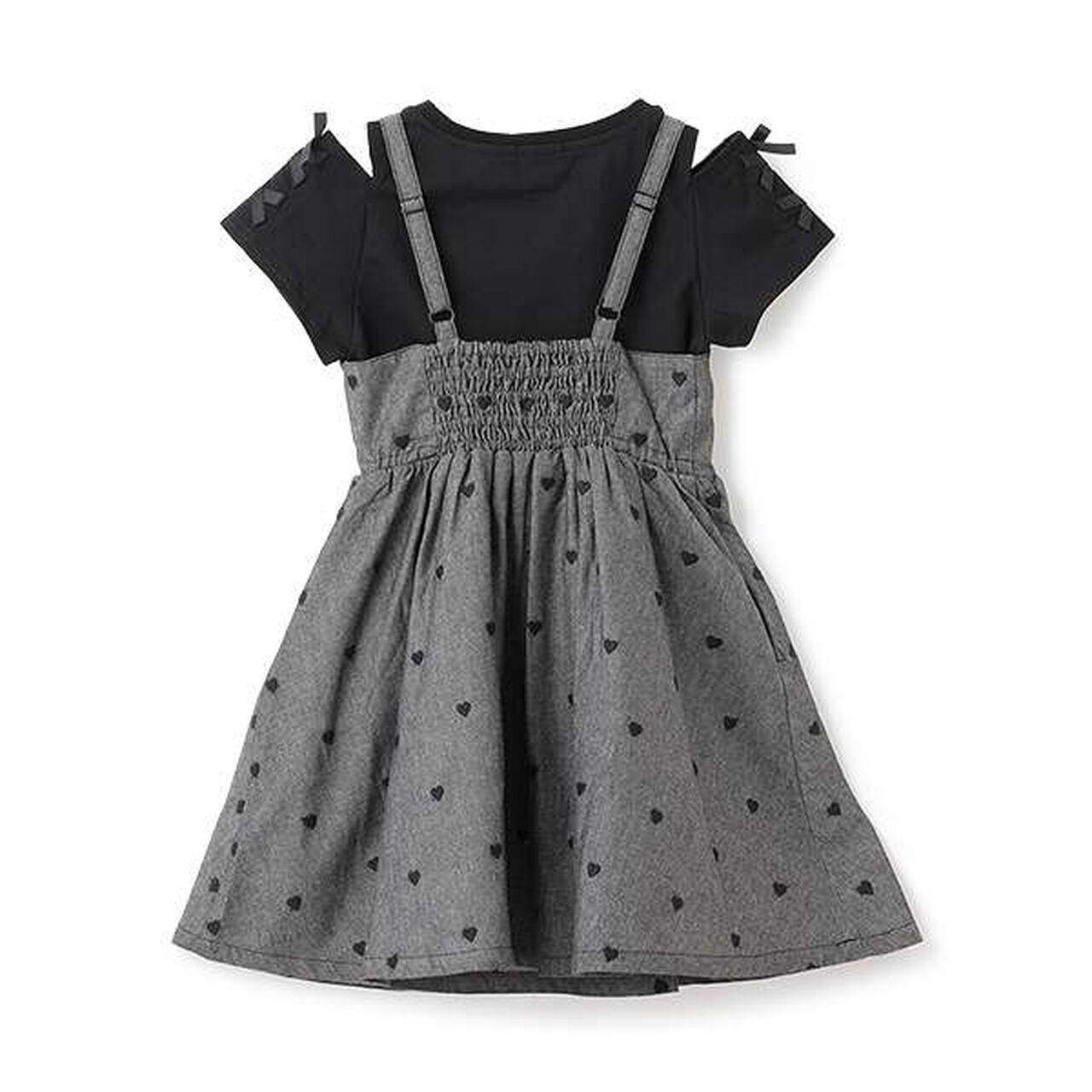 Shoulder Opening T-Shirt & Camisole One-Piece Dress Set,Black, large image number 1