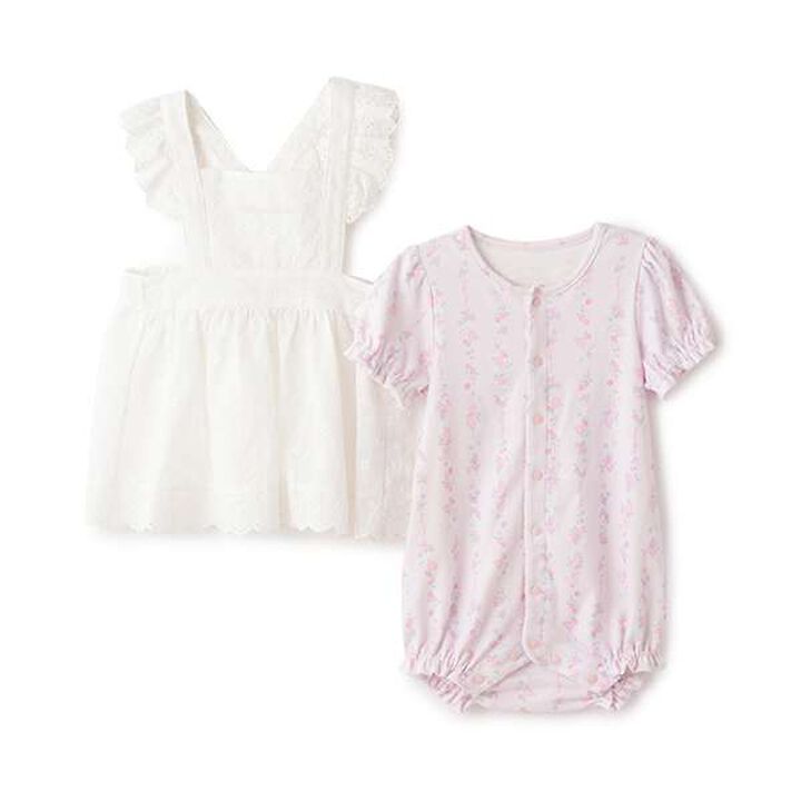 Short-Sleeve Romper & Lace Apron Skirt Set,Light pink, medium image number 5