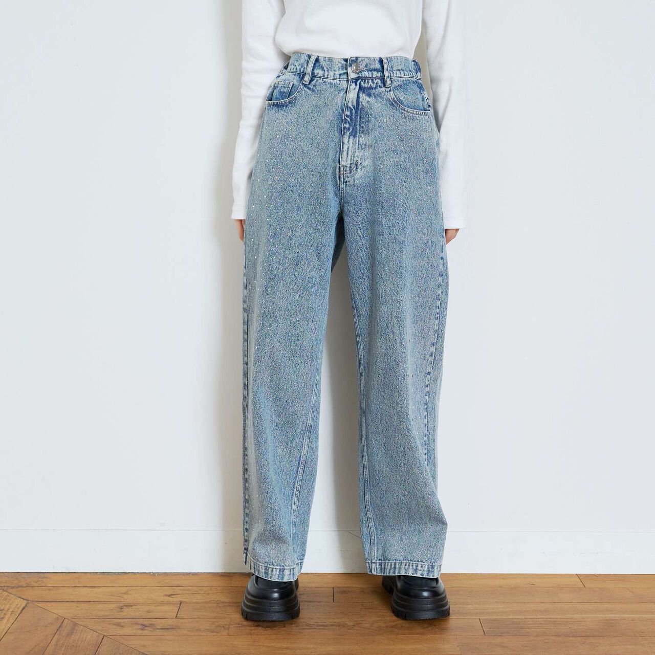Stylish Stone Denim Pants,Blue, large image number 10