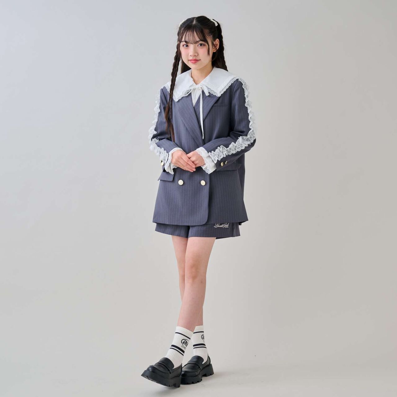 [Graduation Attire] Double Sailor Collar Blouse,Sax blue, large image number 4