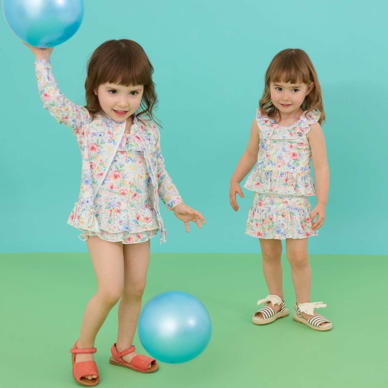 [SWIM] Girls' Floral Pattern Two-Piece Swimsuit [UV Protection],Pink, large image number 17