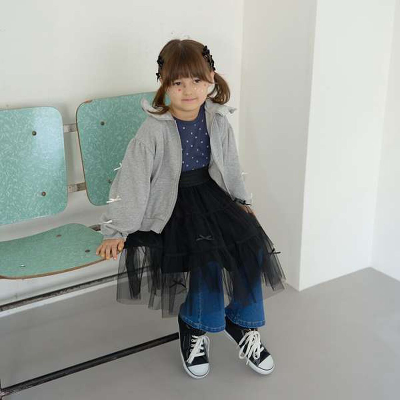 Tiered Tulle Skirt with Ribbon,Black, large image number 9