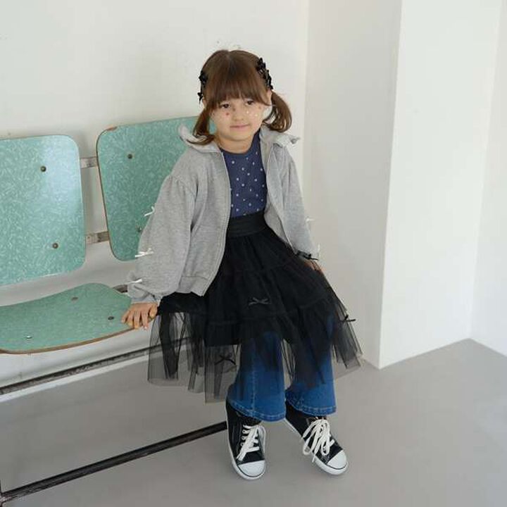 Tiered Tulle Skirt with Ribbon,Black, medium image number 9