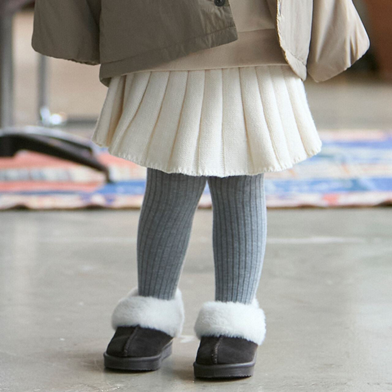 Wool Blend Ribbed Tights,Off white, large image number 7