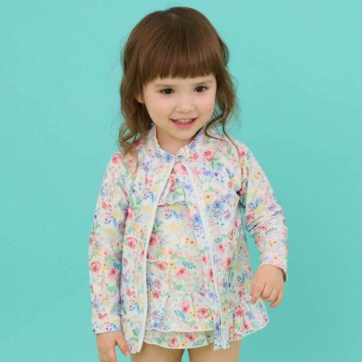 [SWIM] Girls' Floral Pattern Rash Guard [UV Protection],, medium