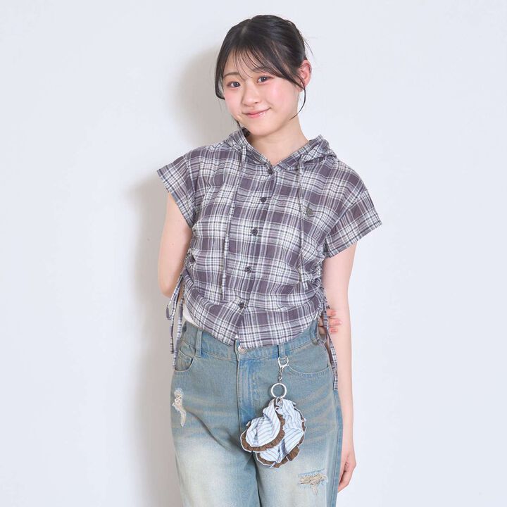 [UV] 束口格紋短袖連帽外套,珍珠白, medium image number 3