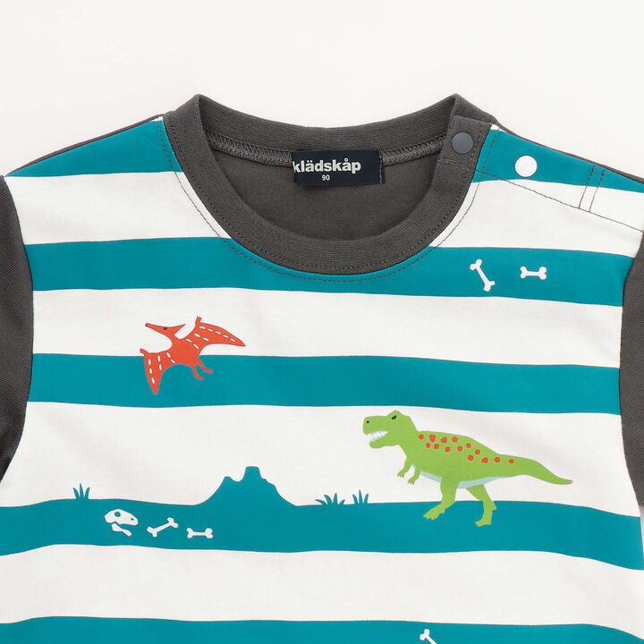 [Popular Item Restocked] Dinosaur Print Stripe Short Sleeve T-Shirt [Not Available at Physical Stores],Green, medium image number 2